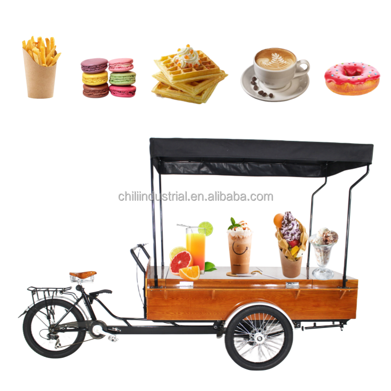 Electric Fast Food Bike with Pedal Ice Cream Pizza Van Snack Ice Cream Bread Hot Dog Mobile Flower Tricycle Waffle Bicycle N/A