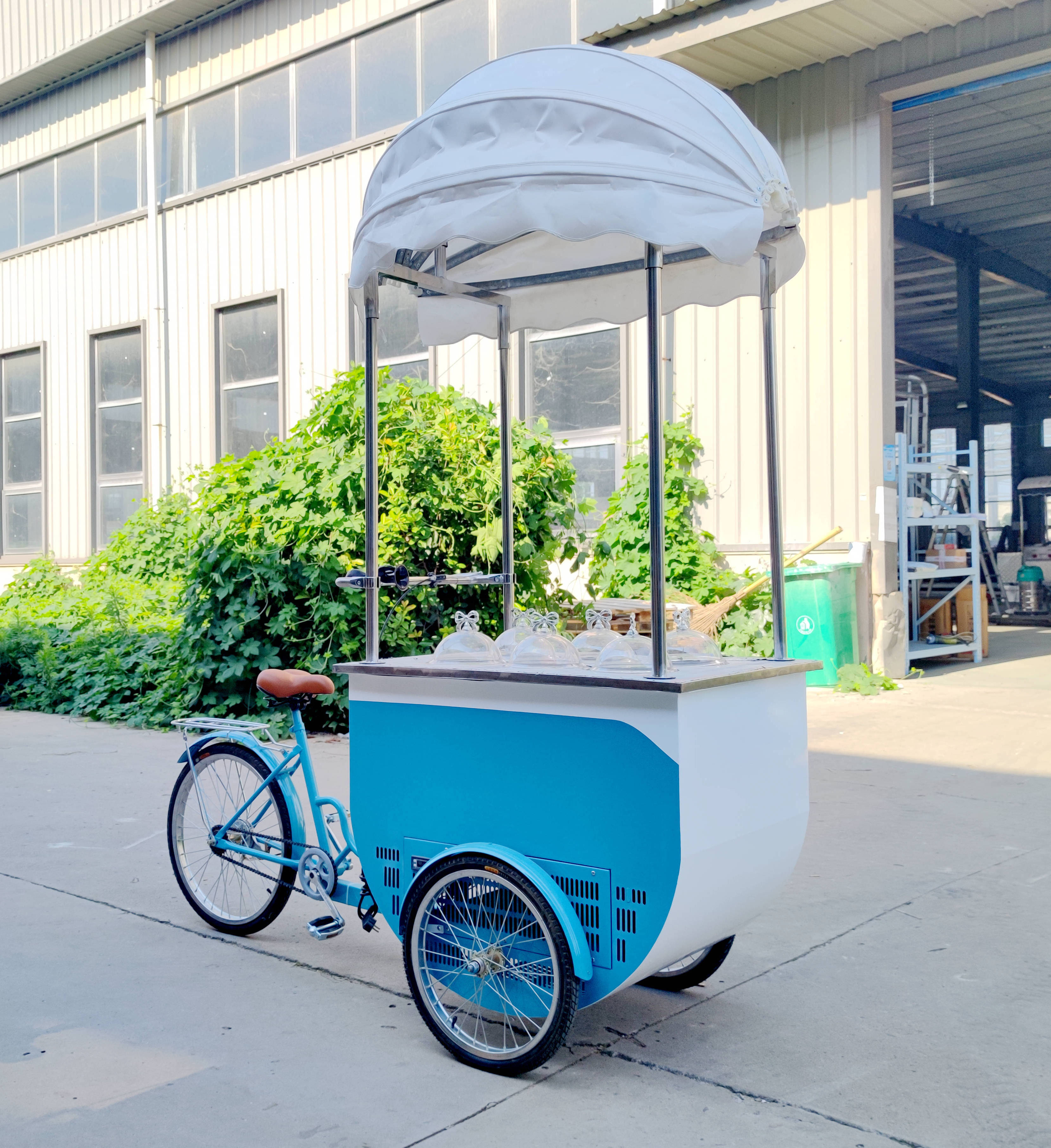 Street vending chocolate bike pedal coffee trike electric food cart for sale