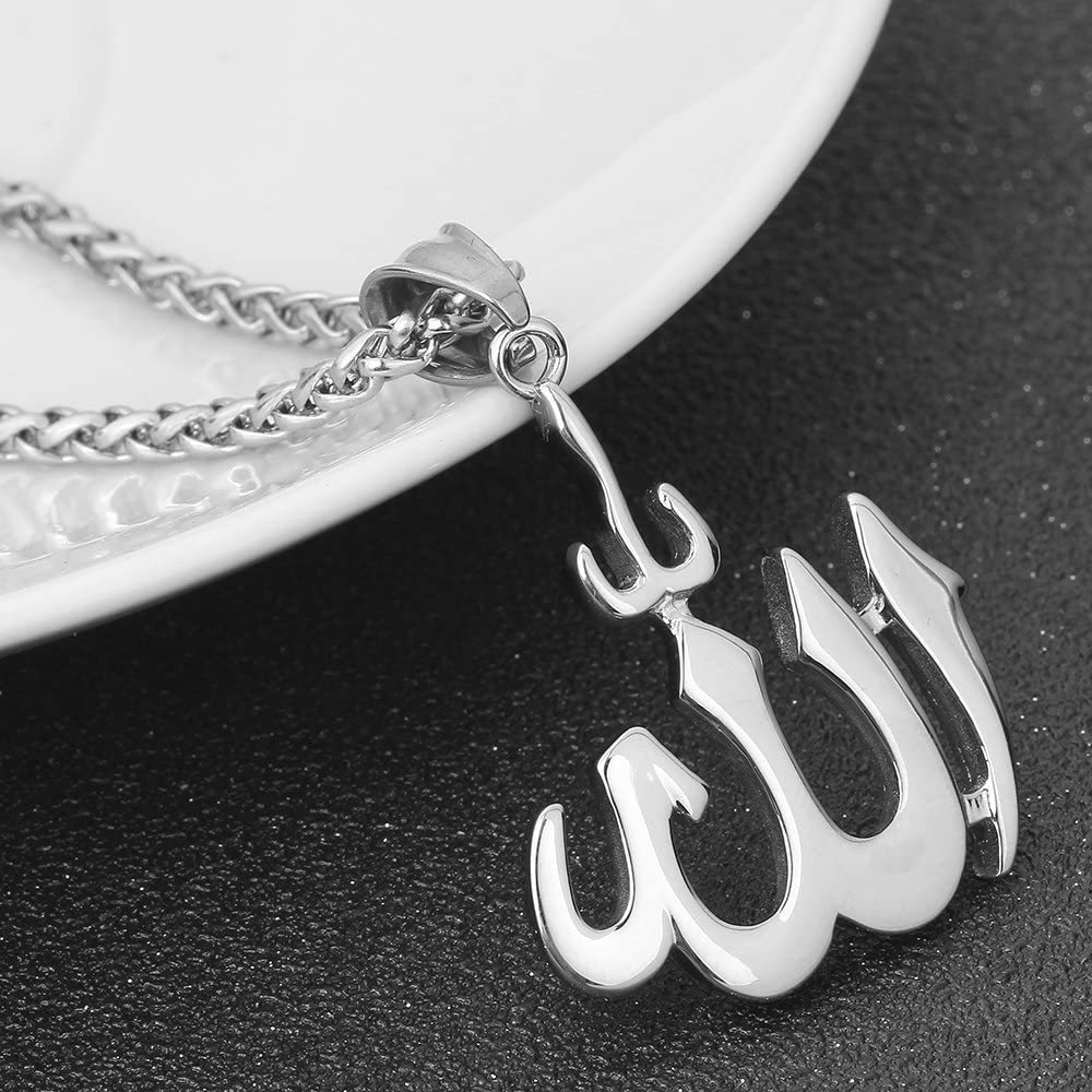 Muslim Stainless Steel Big Allah Necklace for Men Women Islamic Jewelry