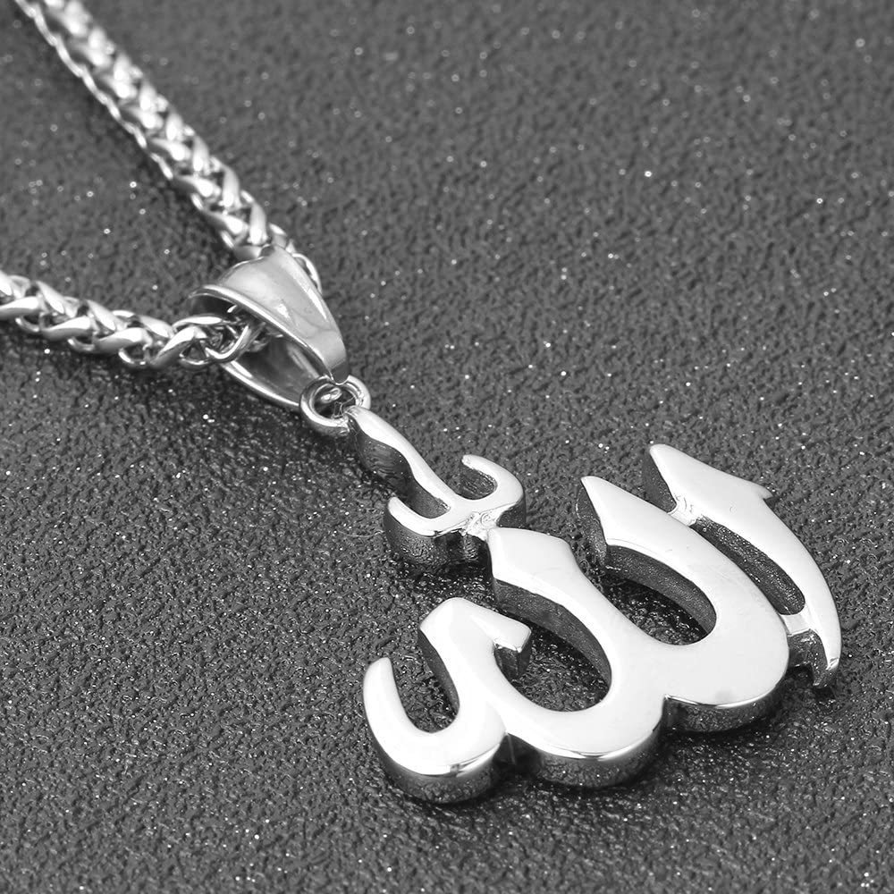 Muslim Stainless Steel Big Allah Necklace for Men Women Islamic Jewelry