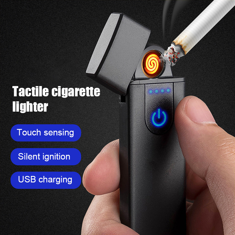 Trending 2024 Mini Usb Charging Lighter Gift Cigarette Lighters for Men Portable Touch Windproof Rechargeable Electric Lighter