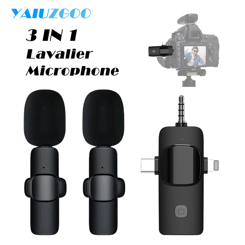 Trend 2024 New Vlogging Kit Mini Portable Lapel Mic for Live Streaming Studio Equipment 3 In 1 Wireless Clip Lavalier Microphone