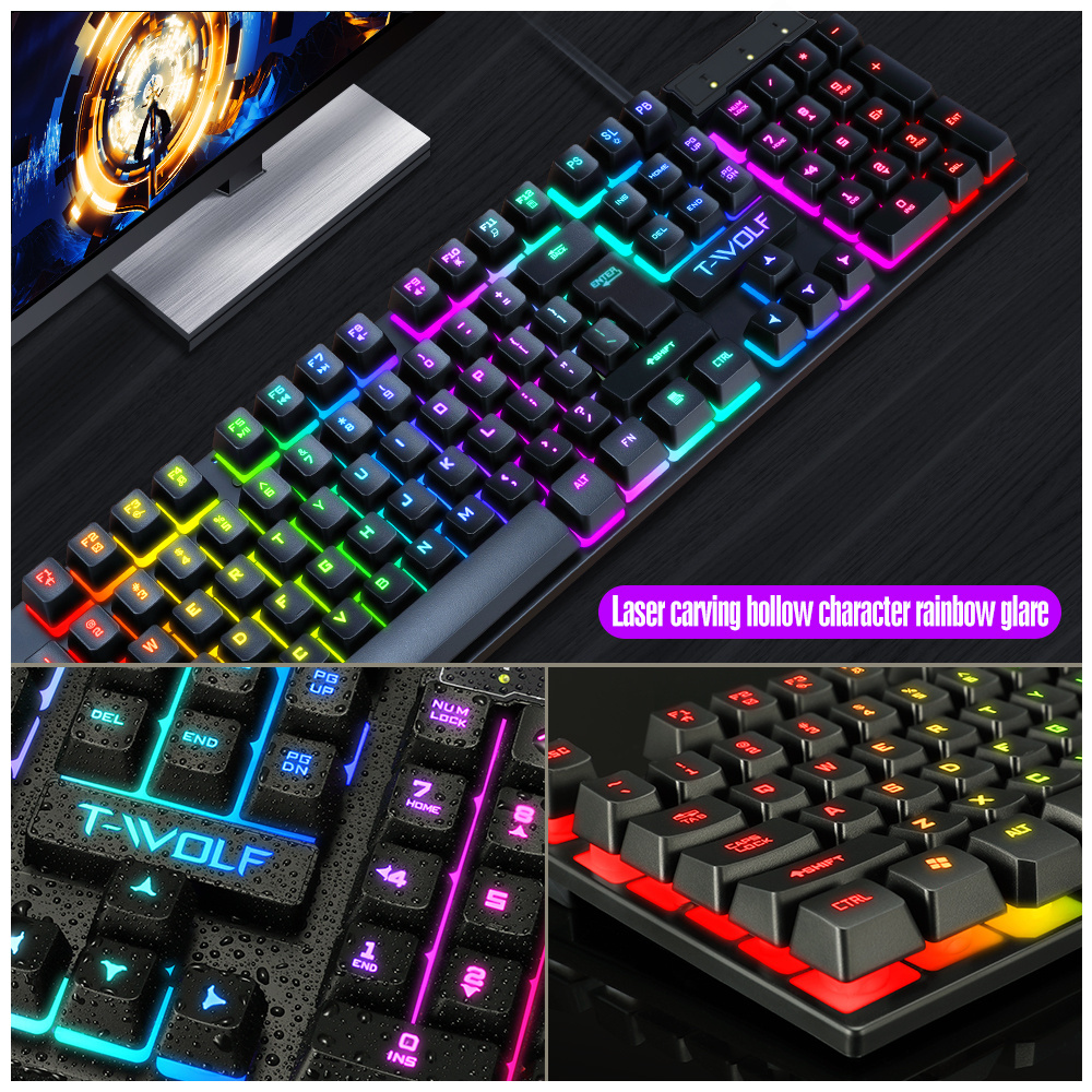 Best Selling Rainbow Colorful Backlit Wired Keyboard and Mouse with RGB LED Light Mechanical Gaming Keyboard Mouse Combos