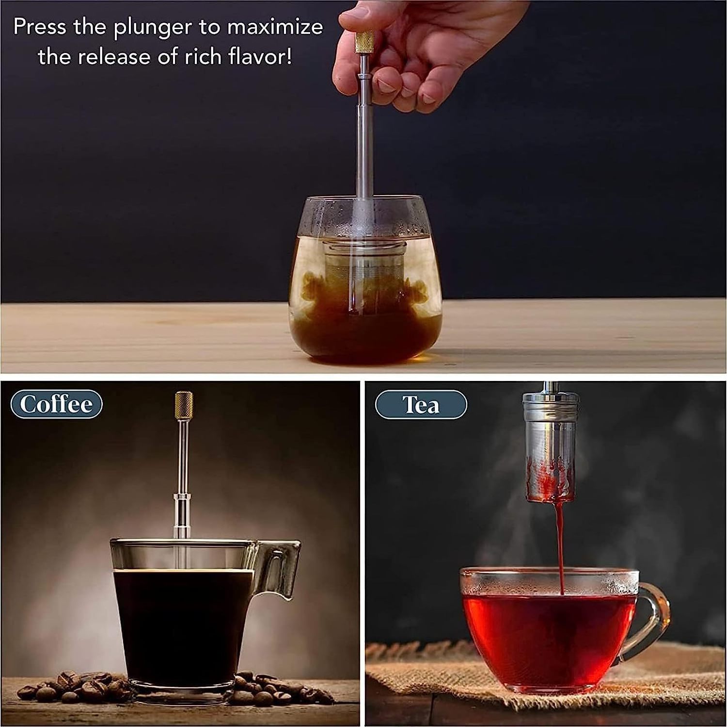 High Quality Portable Convenient New Arrival Dropshipping Final Press 304 Stainless Steel Manual Infuser Push Tea Coffee Filter