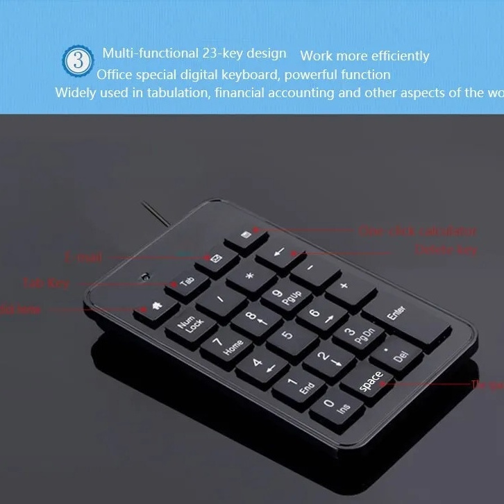 Best Selling Products Portable Ultra Thin Mechanical Numeric Keyboard for Laptop PC Bank 23 Keys USB Wired Mini Digital Keyboard