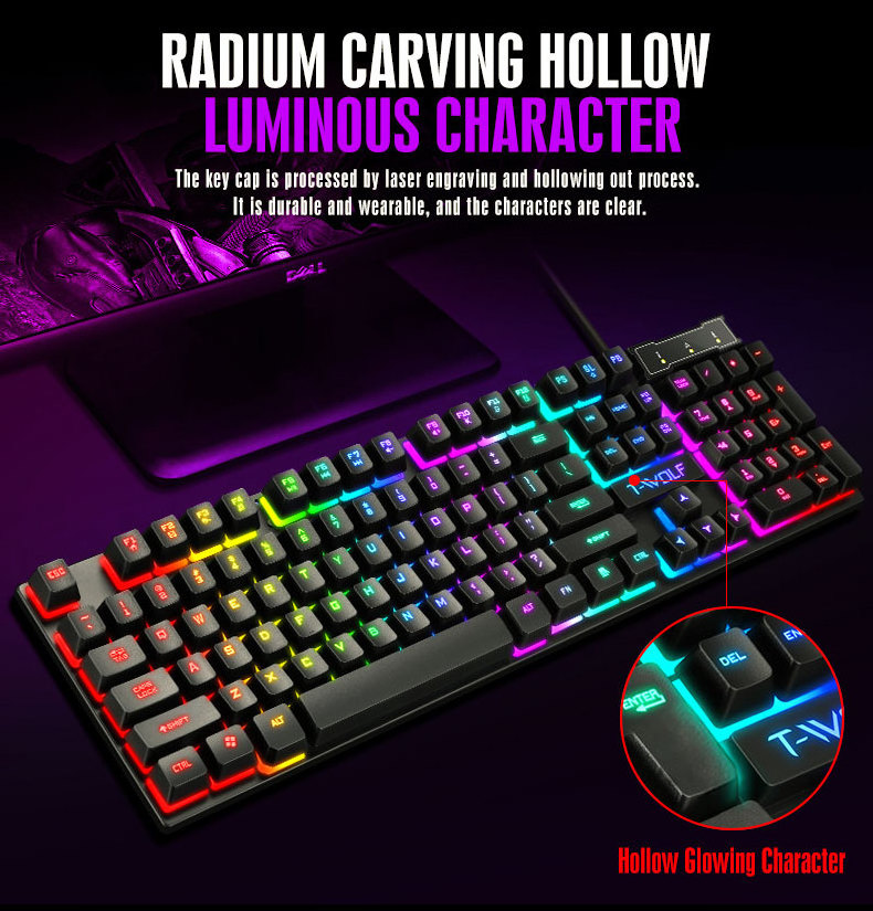 Best Selling Rainbow Colorful Backlit Wired Keyboard and Mouse with RGB LED Light Mechanical Gaming Keyboard Mouse Combos