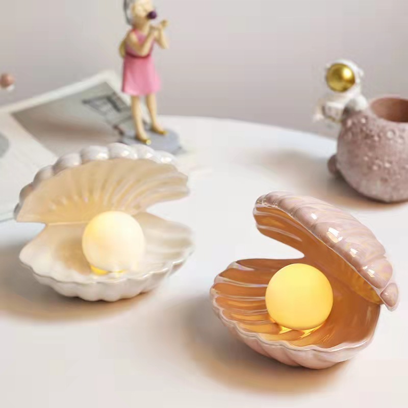 2024 New Hot Selling Products Portable Cute Gifts Creative Shell Lamp for Home Decoration Art Ceramic Shell Pearl Night Light