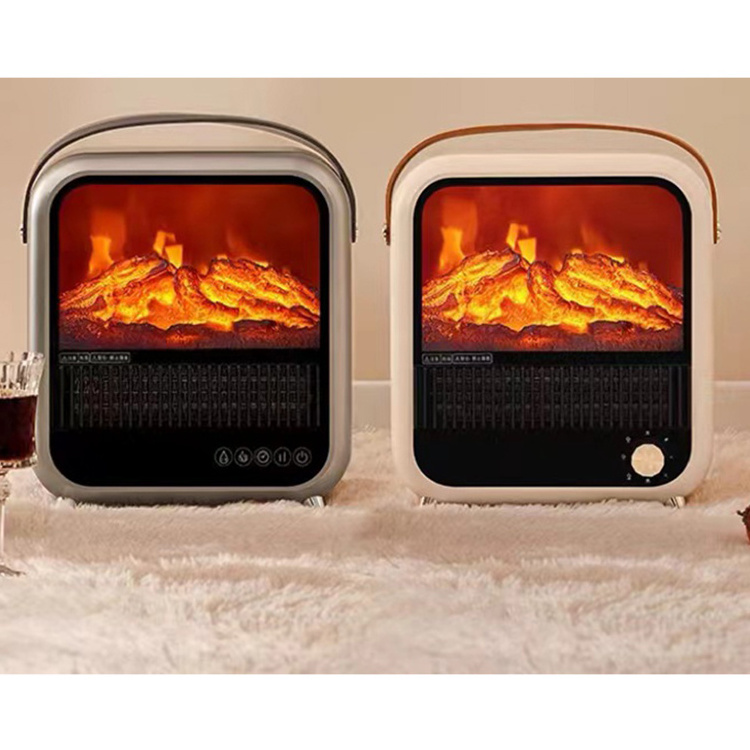 Simulated fireplace Leather handle led flame effect light Electric PTC Ceramic Fan Heater