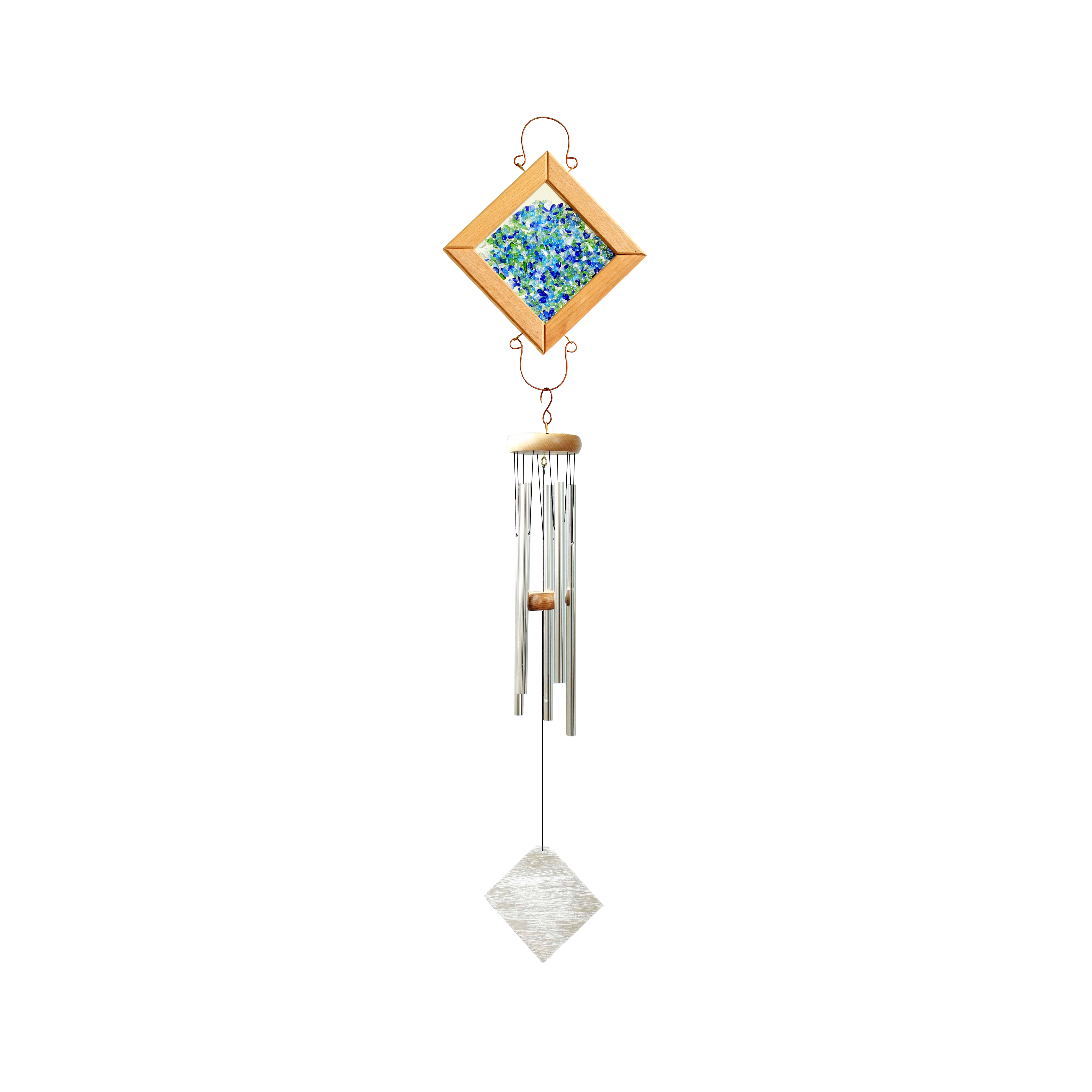 Eco-Friendly 38-Inch Ocean-Inspired Glass and Driftwood Wind Chime with Recycled Metal Accents for Coastal and Garden Decor