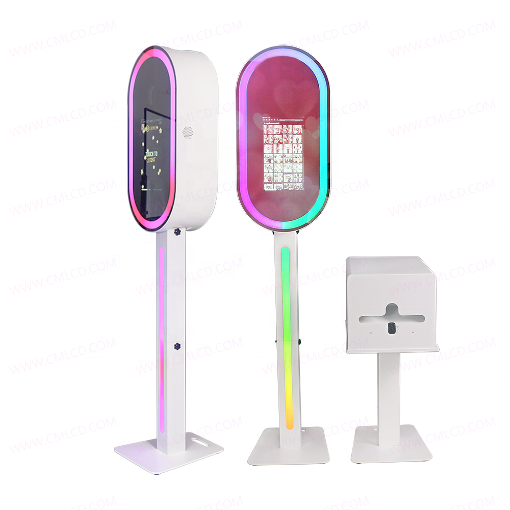 Luxury photo booth 13.3 inch touch screen monitor photo booth vending machine self serve smart photobooth oval mirror kiosk