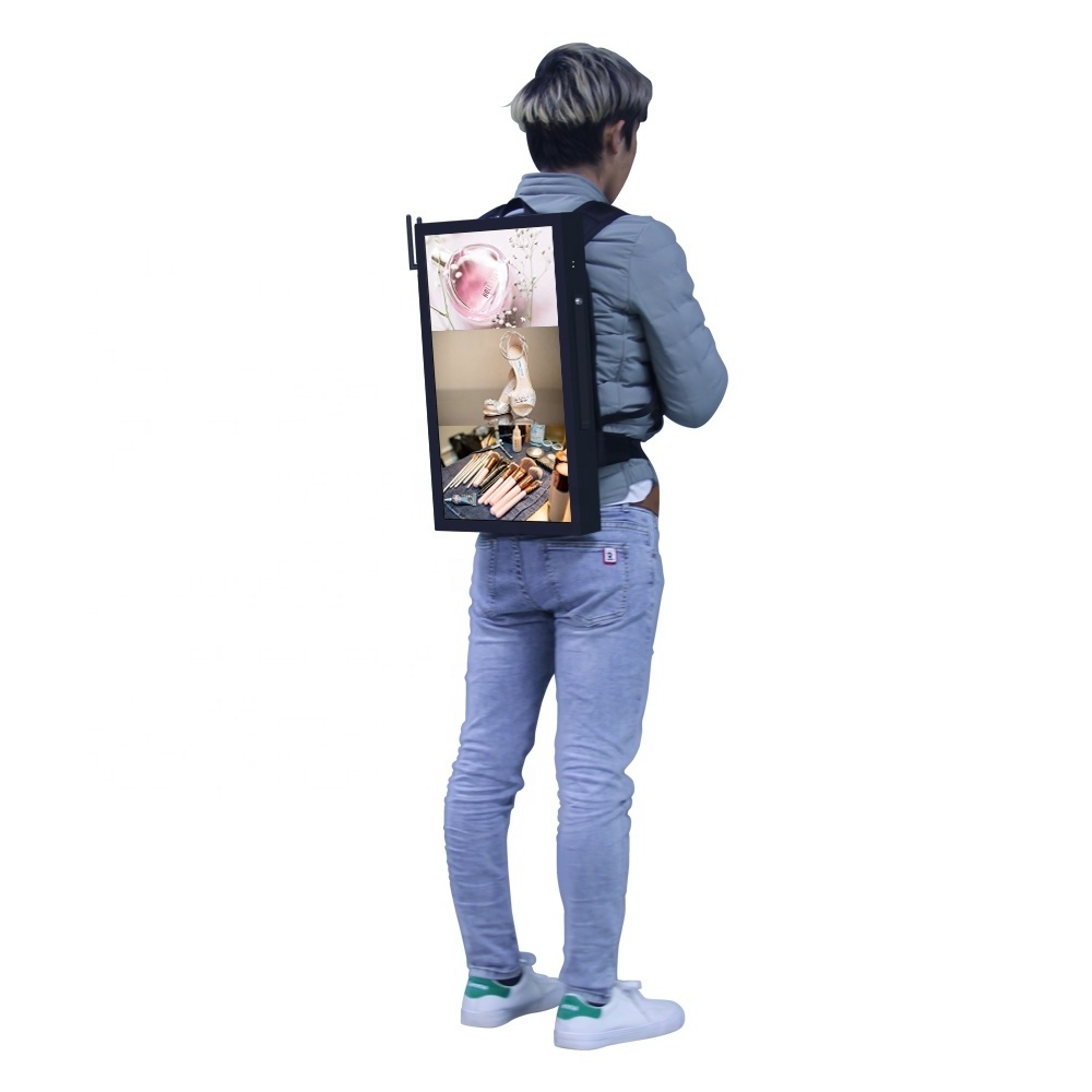 24 Inch Vertical Portable Human Walking Backpack LCD Digital Advertising Display Board with GPS