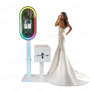 Luxury photo booth 13.3 inch touch screen monitor photo booth vending machine self serve smart photobooth oval mirror kiosk