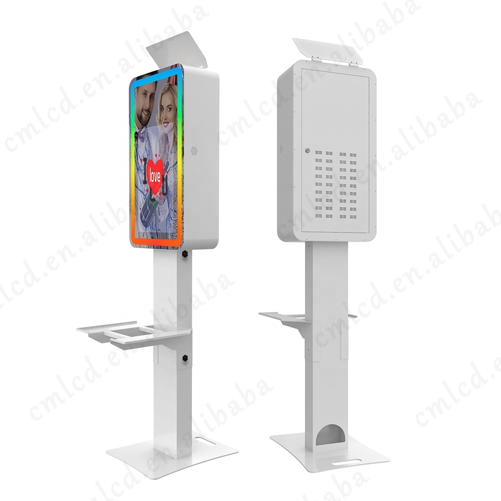 32 inch mirror photo booth with 21.5 inch touch screen inside selfie kiosk machine portable led flash light photo booth shell