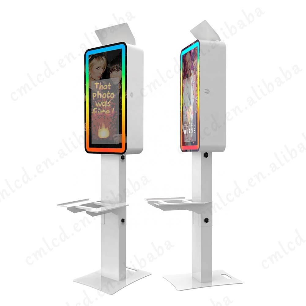 32 inch mirror photo booth with 21.5 inch touch screen inside selfie kiosk machine portable led flash light photo booth shell