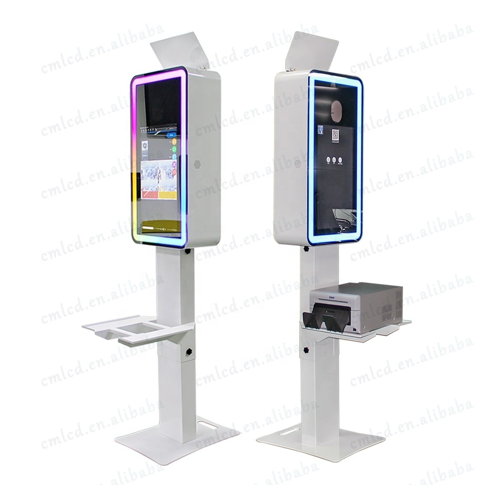 32 inch mirror photo booth with 21.5 inch touch screen inside selfie kiosk machine portable led flash light photo booth shell