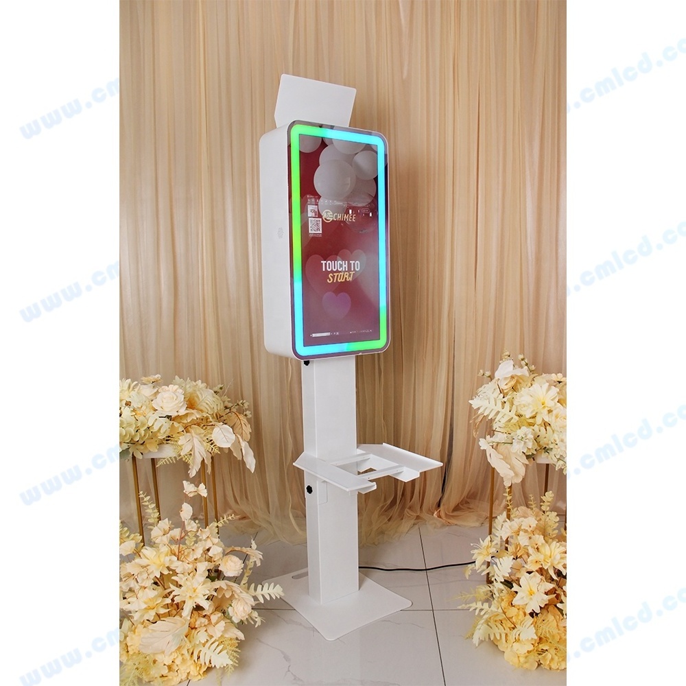 32 inch mirror photo booth with 21.5 inch touch screen inside selfie kiosk machine portable led flash light photo booth shell