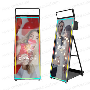 Photo Booth Business 43" Screen Selfie Video 72" Mirror Magic Photo Booth Kids Frame with Flight Case Built in Computer Inside