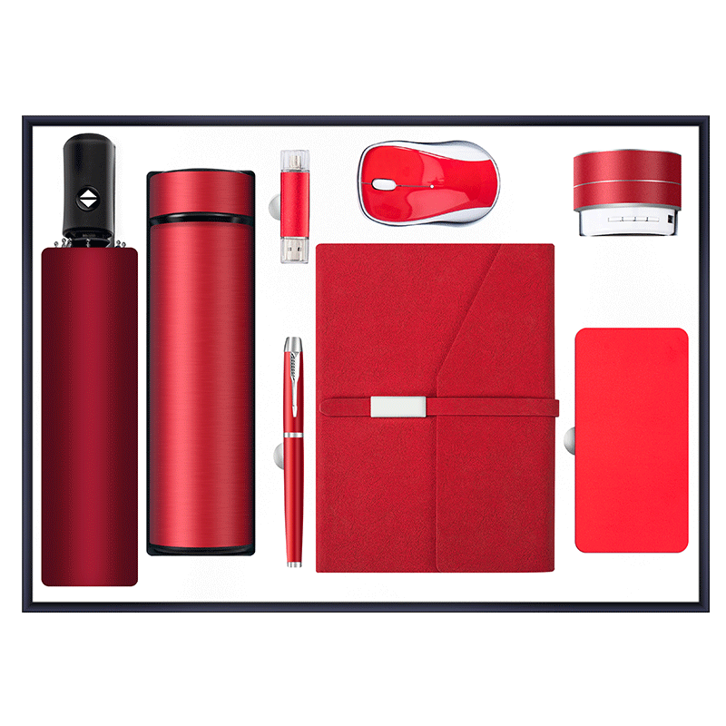 Customized engraving style power bank+notebook+vacuum cup+ pen+ USB flash drive+mouse+umbrella+ Bluetooth speaker gift set ideas