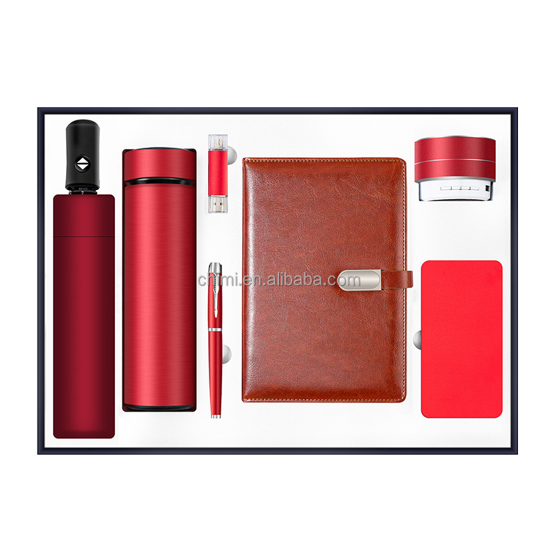 Business Corporate Office seven-piece suit vacuum cup+umbrella +notebook+USB+pen+ speaker+power bank Business gift set