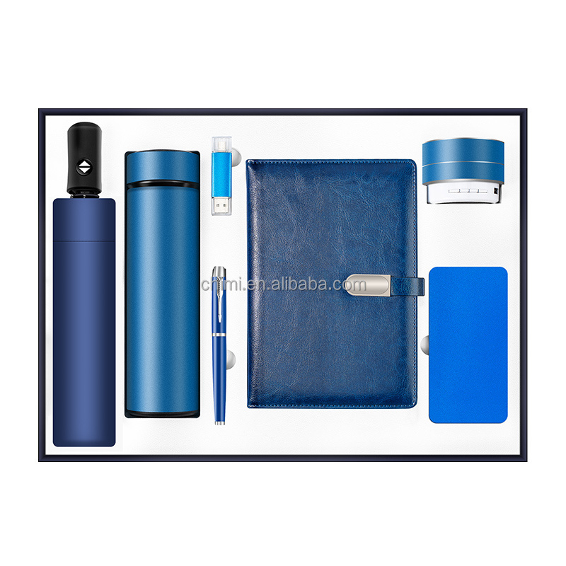 Business Corporate Office seven-piece suit vacuum cup+umbrella +notebook+USB+pen+ speaker+power bank Business gift set