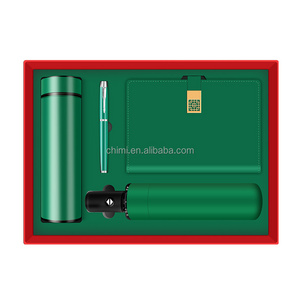 2023 Company Green Color New Arrival Umbrella and Flask Promotional Gift Business Gifts Set Employee Gift Set for Office