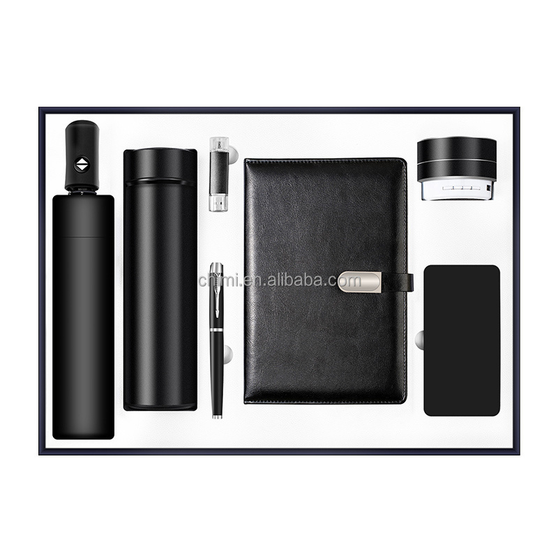 Business Corporate Office seven-piece suit vacuum cup+umbrella +notebook+USB+pen+ speaker+power bank Business gift set