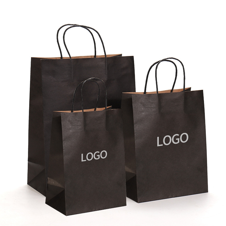 White Black Paper Bag With Logo, Recycled Brown Kraft Paper Bags With Handle, Custom Kraft Paper Shopping Bag With Your Own Logo