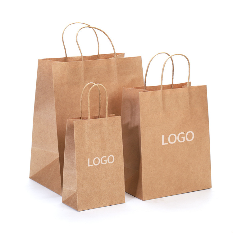 White Black Paper Bag With Logo, Recycled Brown Kraft Paper Bags With Handle, Custom Kraft Paper Shopping Bag With Your Own Logo