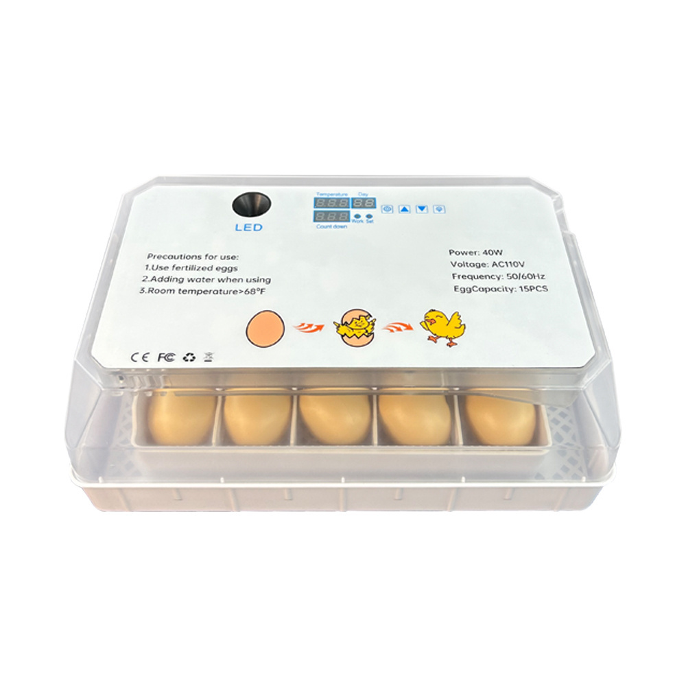 Hot selling 15 chicken eggs hatching machine commercial incubator fully automatic with water adding function