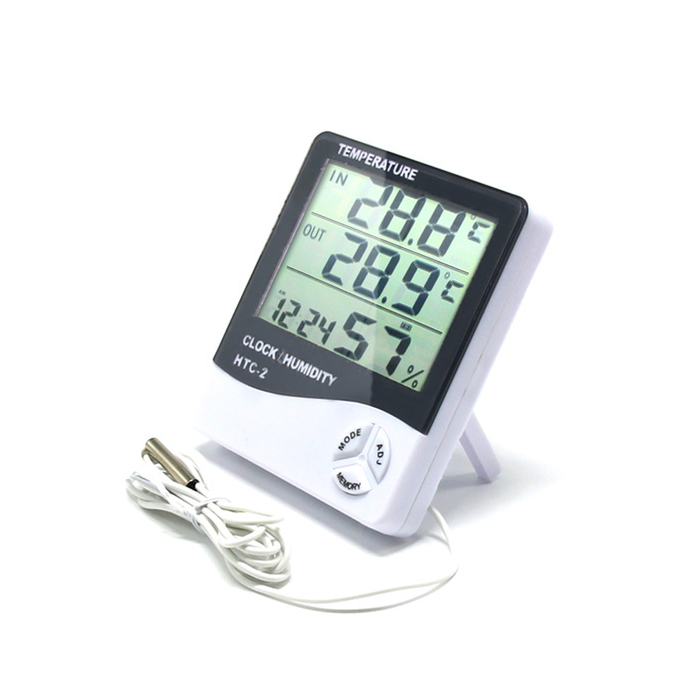 HTC-2, outdoor and indoor used wireless humidity and temperature meter with probe and clock