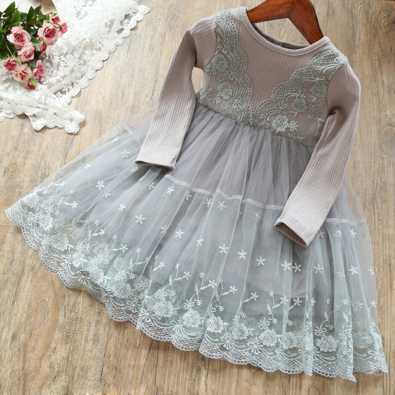 Autumn Winter Girls Dress Fashion Party Long Sleeves Lace Mesh Princess Dress Kids Dress For Baby Girls Clothing