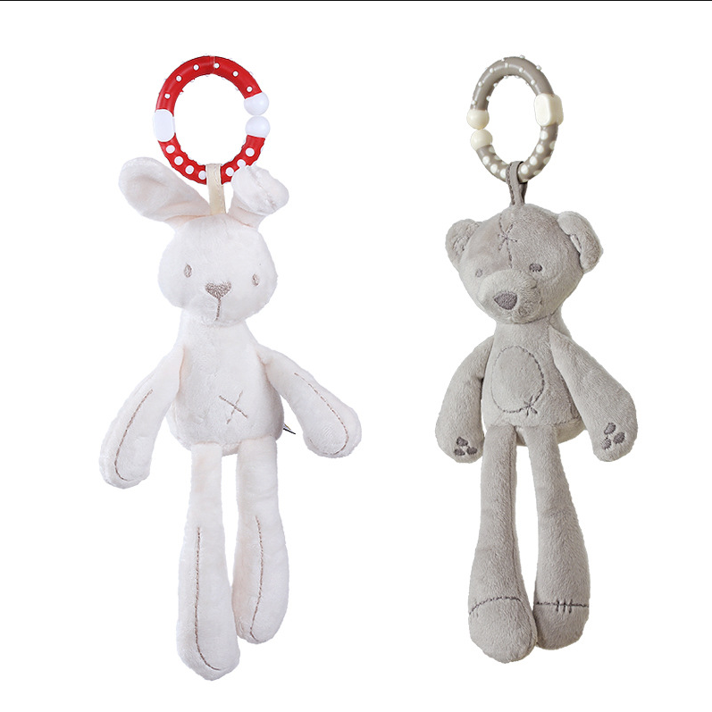 cute Baby Crib Stroller Toy Rabbit Bunny Bear Soft Plush infant Doll Mobile Bed Pram kid Animal Hanging Ring Ring Color Random