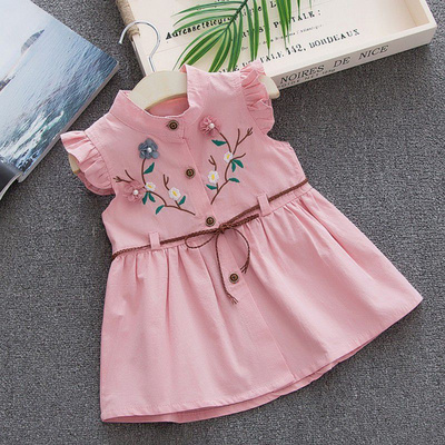 Summer princess dress Cotton baby girl embroidered peach vest dress 1-4Y High Quality baby girl infant dress