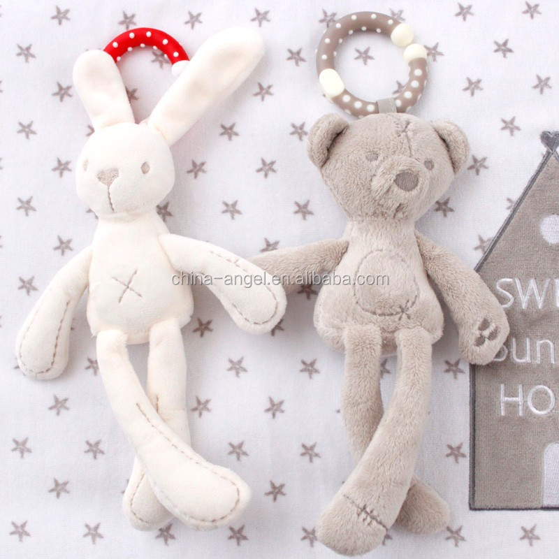 cute Baby Crib Stroller Toy Rabbit Bunny Bear Soft Plush infant Doll Mobile Bed Pram kid Animal Hanging Ring Ring Color Random