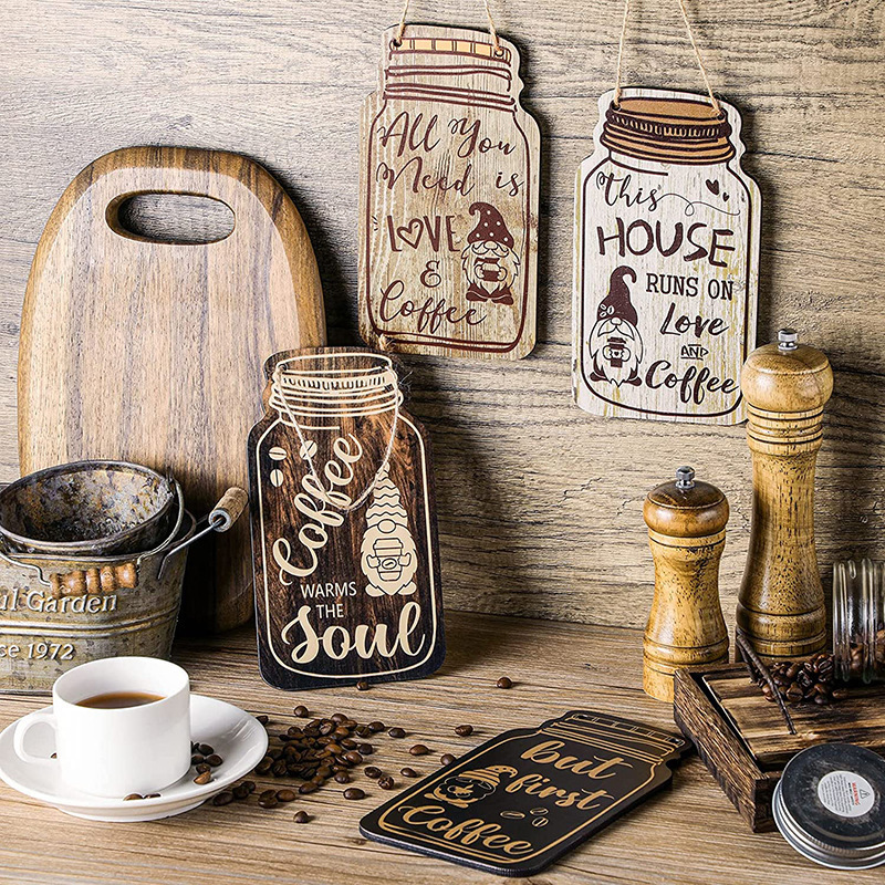 Set of 4 decorative wooden coffee sign Country Wood coffee bar sign kitchen wall hanging ornaments