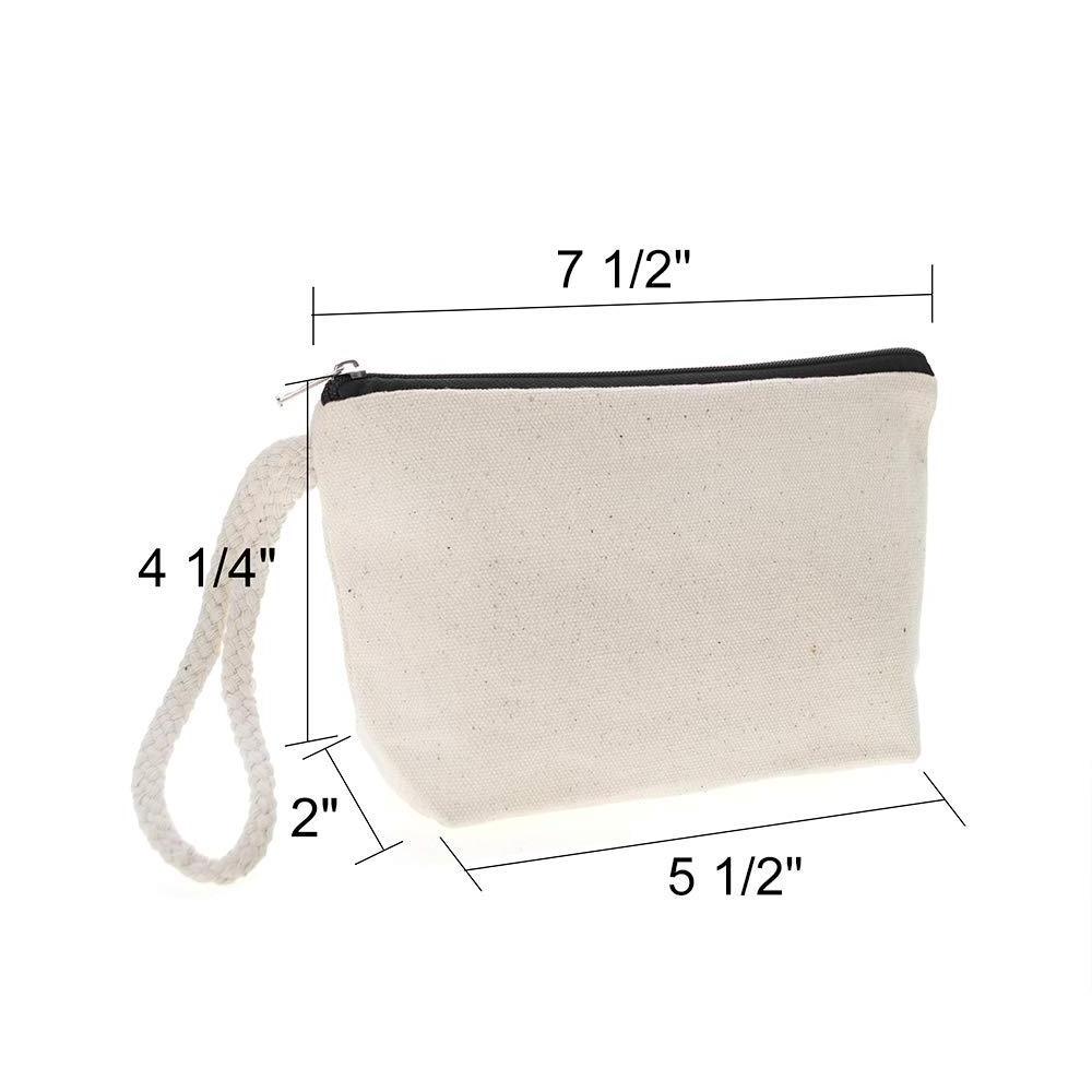 Accept Customized Logo Natural Cotton Canvas Jewelry Pouches with Black Zip Wristlet Cosmetics Bags