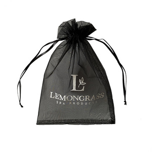 Custom Logo printed Black drawstring Organza Beauty Collection bags