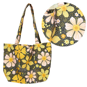 Sunflower Full Digital Printed Outdoor Cotton Canvas Mummy Tote Bags For Diaper and Feeding Bottle