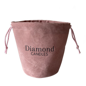 Custom Logo Round Bottom Small Drawstring Velvet Christmas Candle Gift Bags