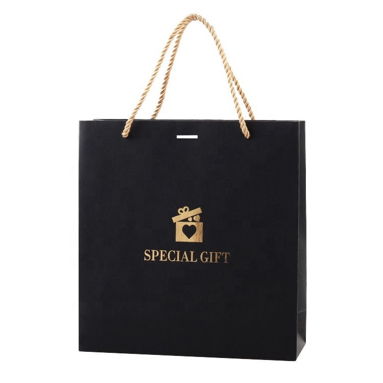 Custom luxury white black clothing jewelry tote art promotional shopping gift packaging paper bag with your own logo