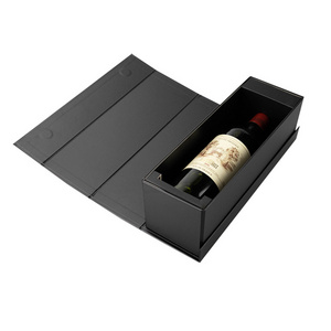 Custom logo black luxury red wine magnetic paper folding box foldable packing wine bottle packaging gift wine box