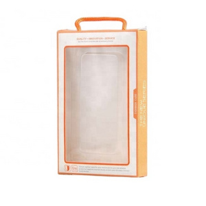 custom paper box with transparent cover with pp handle phone case packaging