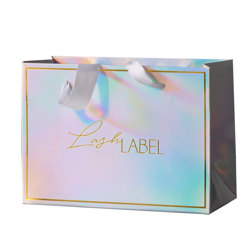 Luxurious holographic small shopping birthday wedding kids party packaging with logo paper custom gift bags