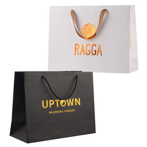 Custom luxury white black clothing jewelry tote art promotional shopping gift packaging paper bag with your own logo