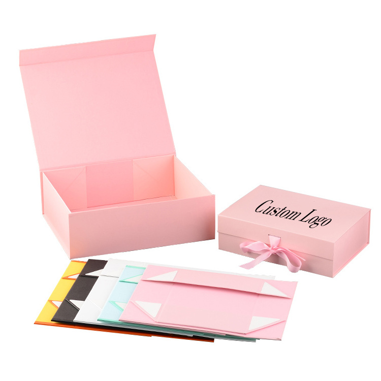 Custom Logo Printed Paper Rigid Cardboard Clothing Shoe Packaging Ribbon Magnetic Closure Folding Foldable Gift Boxes