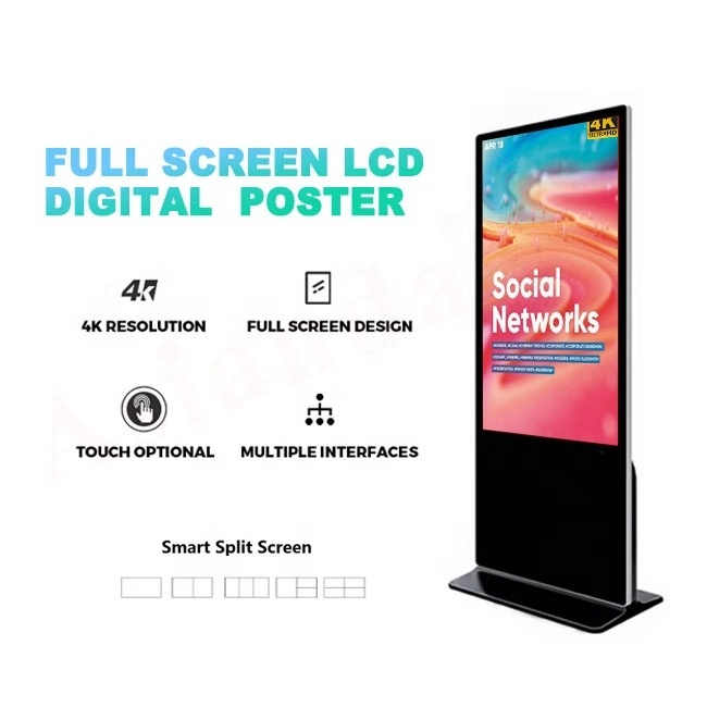 Vertical Full Screen Advertising Kiosk Touch Screen Stand indoor Mall AD Display 75 Inch indoor Lcd Touch Kiosk