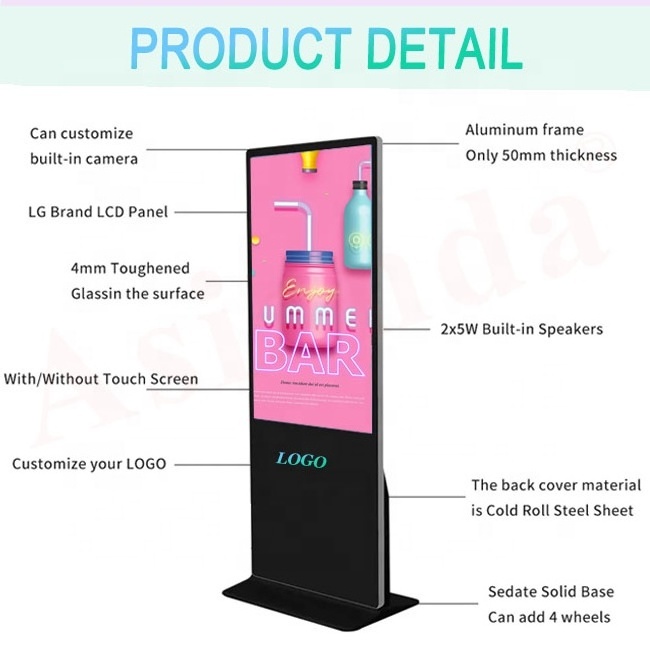 Vertical Full Screen Advertising Kiosk Touch Screen Stand indoor Mall AD Display 75 Inch indoor Lcd Touch Kiosk