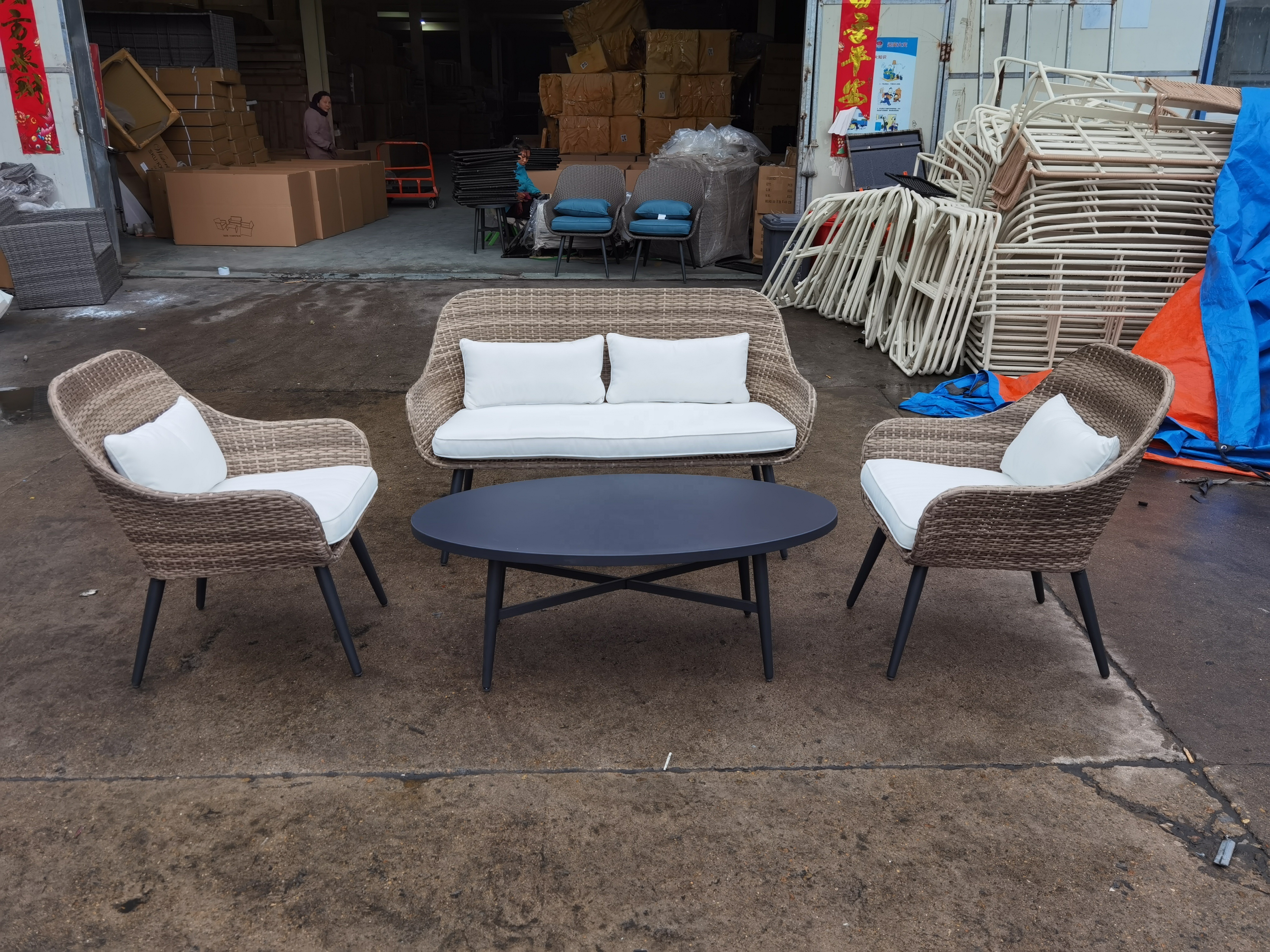 Rattan  Outdoor Corner  patio set with Rising Table, 1 Stool 1 Bench