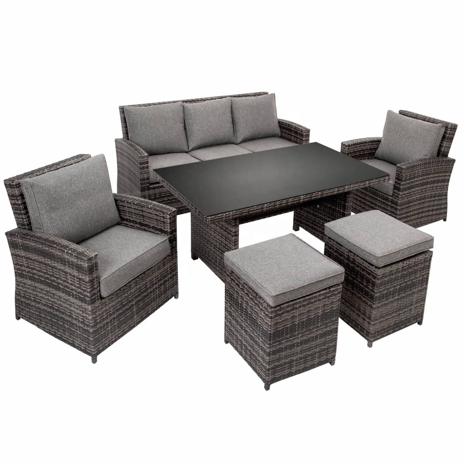 5 Seat Corner Sofa Set Table and Chairs Conservatory Patio Brown Wicker rattan garden furniture outdoor with Cream Cushions