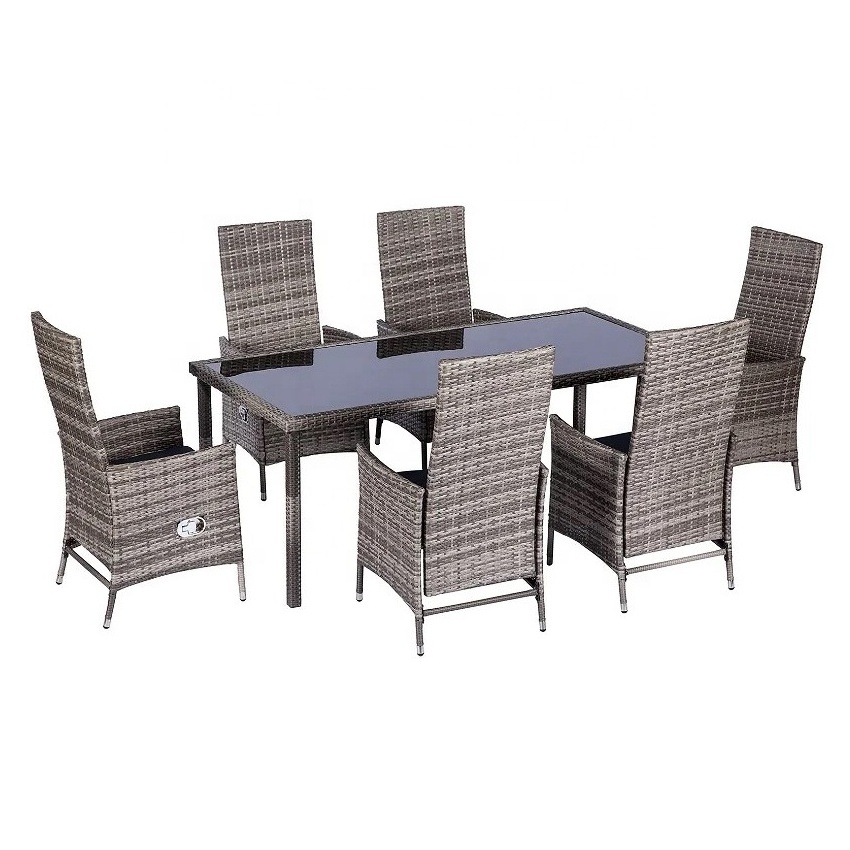 7 pieces Outdoor Patio Wicker Rattan dining Set with adjustable back chair